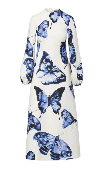 Butterfly Printed Wool-Silk Midi Dress展示图