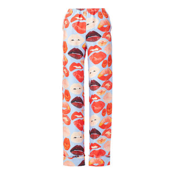 Lip Printed Twill Straight-Leg Pajama Pants