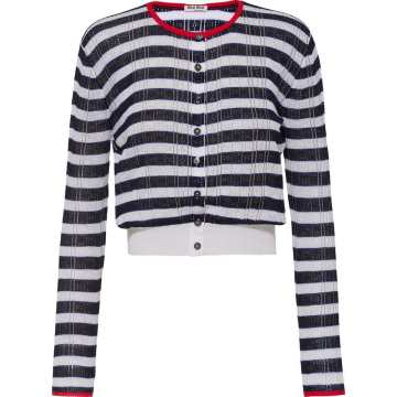open-knit horizontal stripe cardigan