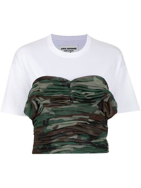 camouflage-print ruched bodice T-shirt展示图