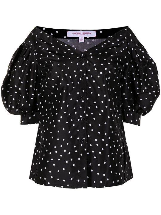 off-shoulder polka-dot print blouse展示图