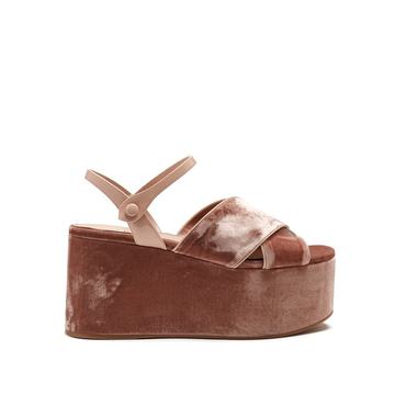 Crossover velvet flatform sandals