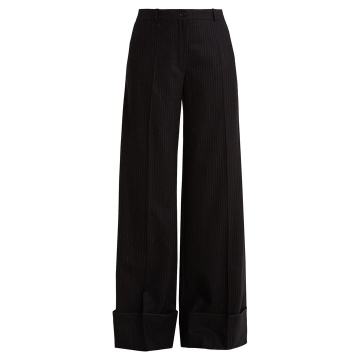 Pinstriped wide-leg stretch-wool trousers