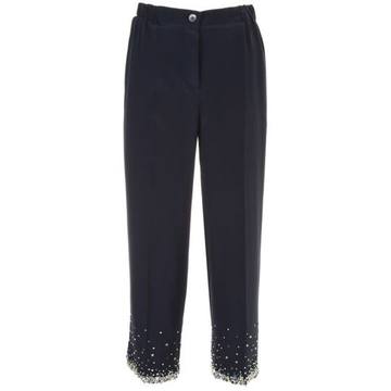 Embroidered Crepe De Chine Trousers