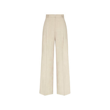 Pleated Linen-Blend Wide-Leg Trousers