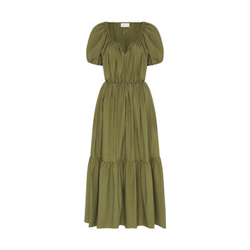 Drawstring-Detailed Tiered Organic Cotton Midi Dress