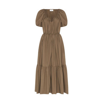 Drawstring-Detailed Tiered Organic Cotton Midi Dress