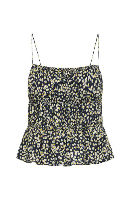 Peplum-Waist Shirred Daisy-Print Organic Cotton Top展示图