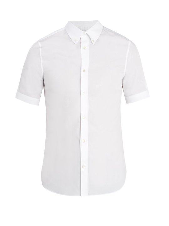 Short-sleeved skeleton-jacquard cotton shirt展示图