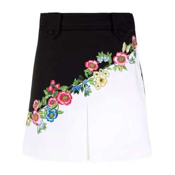 floral-embroidered high-waisted mini skirt