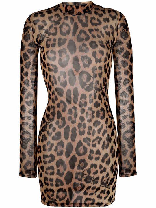 leopard-print mock neck dress展示图