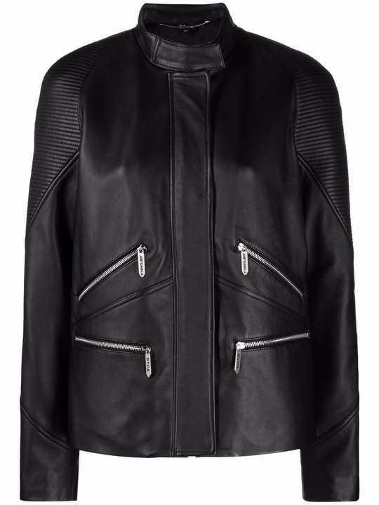 ribbed-panel biker jacket展示图