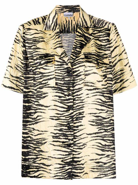 tiger-print crinkled satin shirt展示图