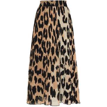 leopard print pleated midi skirt