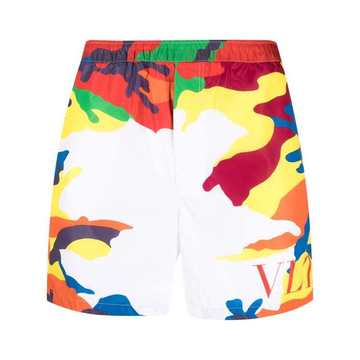 logo-print camouflage swim shorts