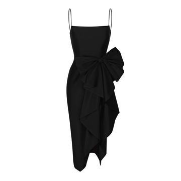 Draped Bow Silk Midi Dress