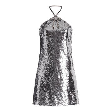 Crystal-Trimmed Sequined Mini Dress