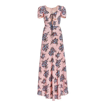 Cutout Floral Silk Maxi Dress