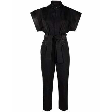 tie-waist denim jumpsuit