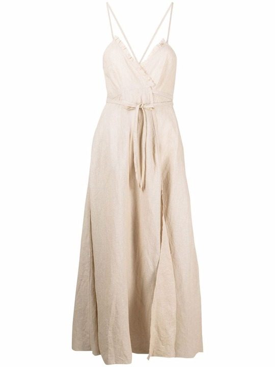 sleeveless linen-blend wrap dress展示图