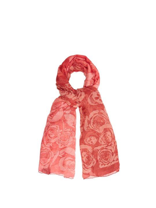 Rose and skull-print semi-sheer scarf展示图