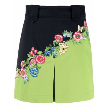 floral-embroidered pleated mini skirt