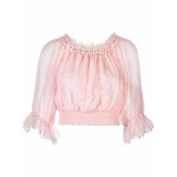 sheer puff-sleeve silk blouse