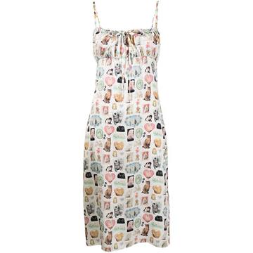 Mary cat-print midi slip dress