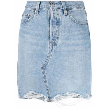 distressed-finish denim skirt