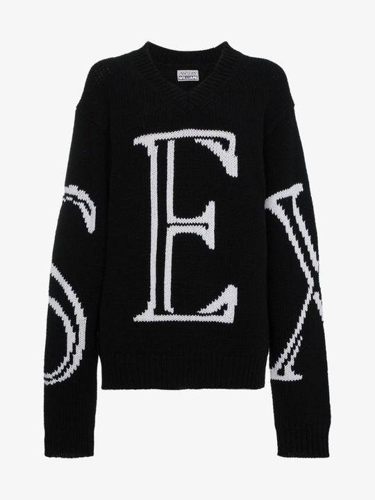 Sex intarsia oversized wool sweater展示图