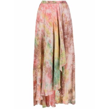 draped floral-print skirt