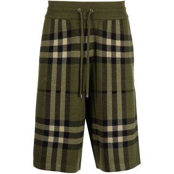 check-pattern knee-length shorts