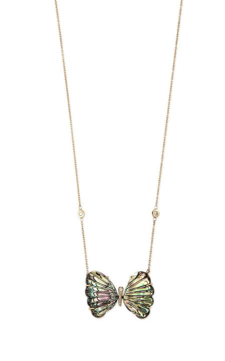 14K Rose Gold Large Bubble Abalone Pave Center Butterfly Necklace展示图