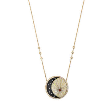 14K Yellow Gold Moon & Ray Necklace