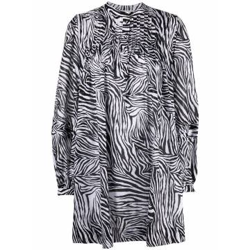 zebra print flared shirt dress