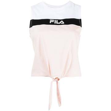 logo-embroidered tie-hem tank top