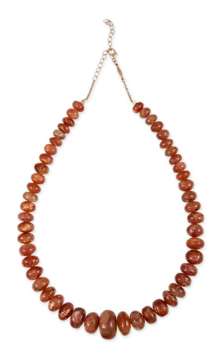 14K Gold Large Graduated Smooth Sunstone Beaded Necklace展示图