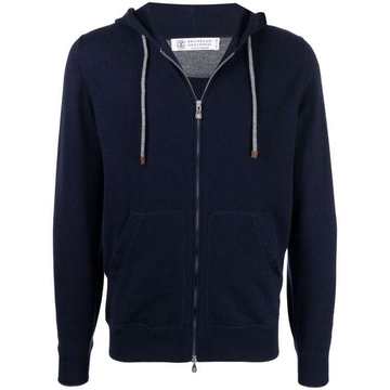 drawstring zipped cashmere hoodie