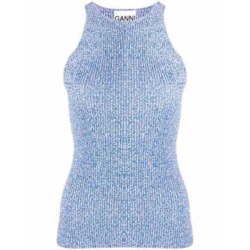 melánge-effect ribbed-knit tank top