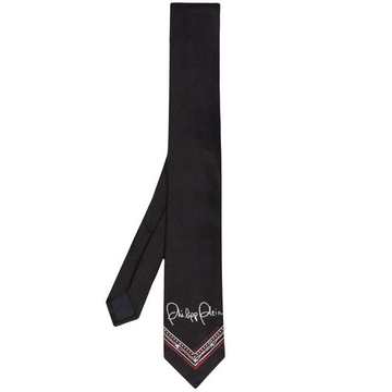 signature-print silk tie