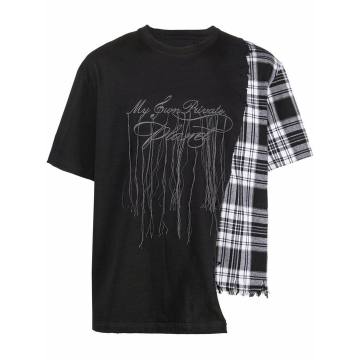 distressed check-panelled T-shirt