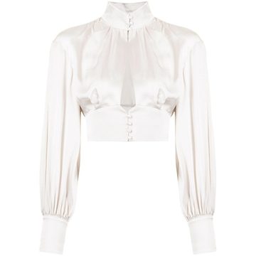 cropped cut-out long-sleeve blouse