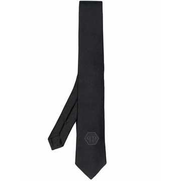 hexagon logo-patch silk tie