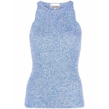 melánge-effect ribbed-knit tank top