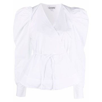 wraparound puff-sleeve shirt