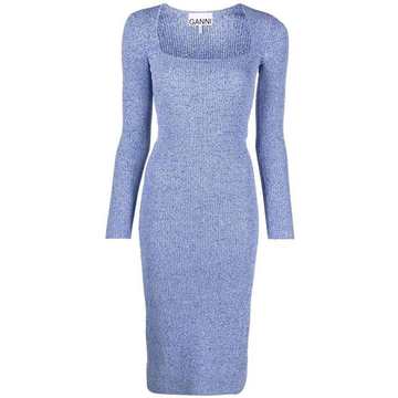 mélange ribbed-knit fitted dress