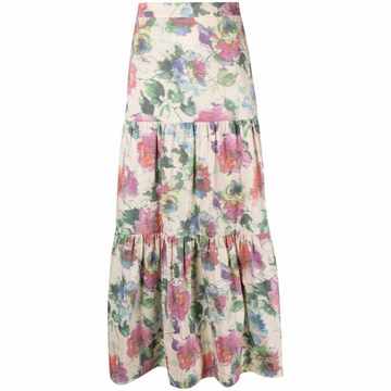 floral-print long skirt