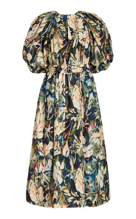 Harlow Puff-Sleeve Printed Woven Midi Dress展示图