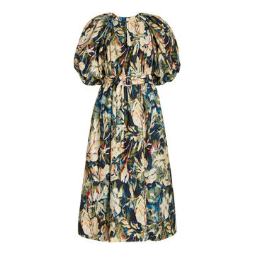 Harlow Puff-Sleeve Printed Woven Midi Dress