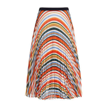 Pleated Striped Knit Midi Skirt